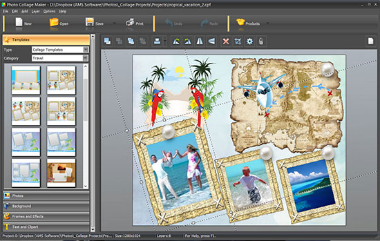 Photo collage software interface