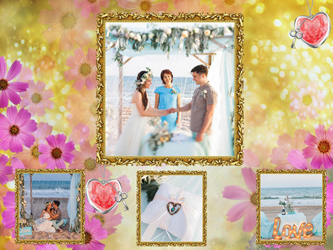 Wedding photo album page with embellishments